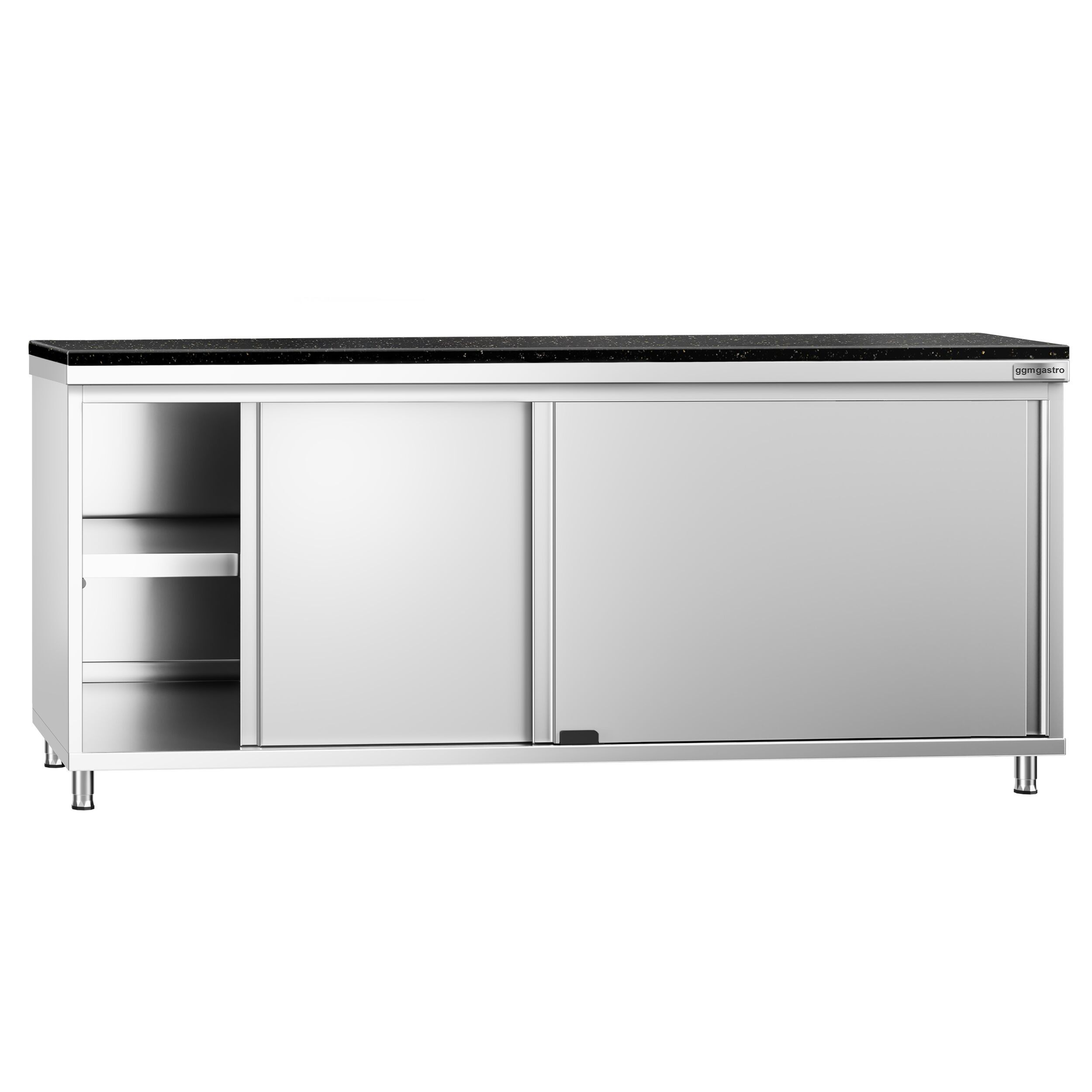 Edelstahl Arbeitsschrank PREMIUM - 2000x700mm - mit Schiebetür - inkl. Granitarbeitsplatte