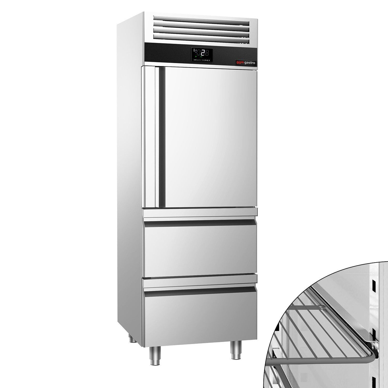 Kühlschrank PREMIUM - GN 2/1 - 700 Liter - mit 1 Edelstahlhalbtür & 2 Schubladen