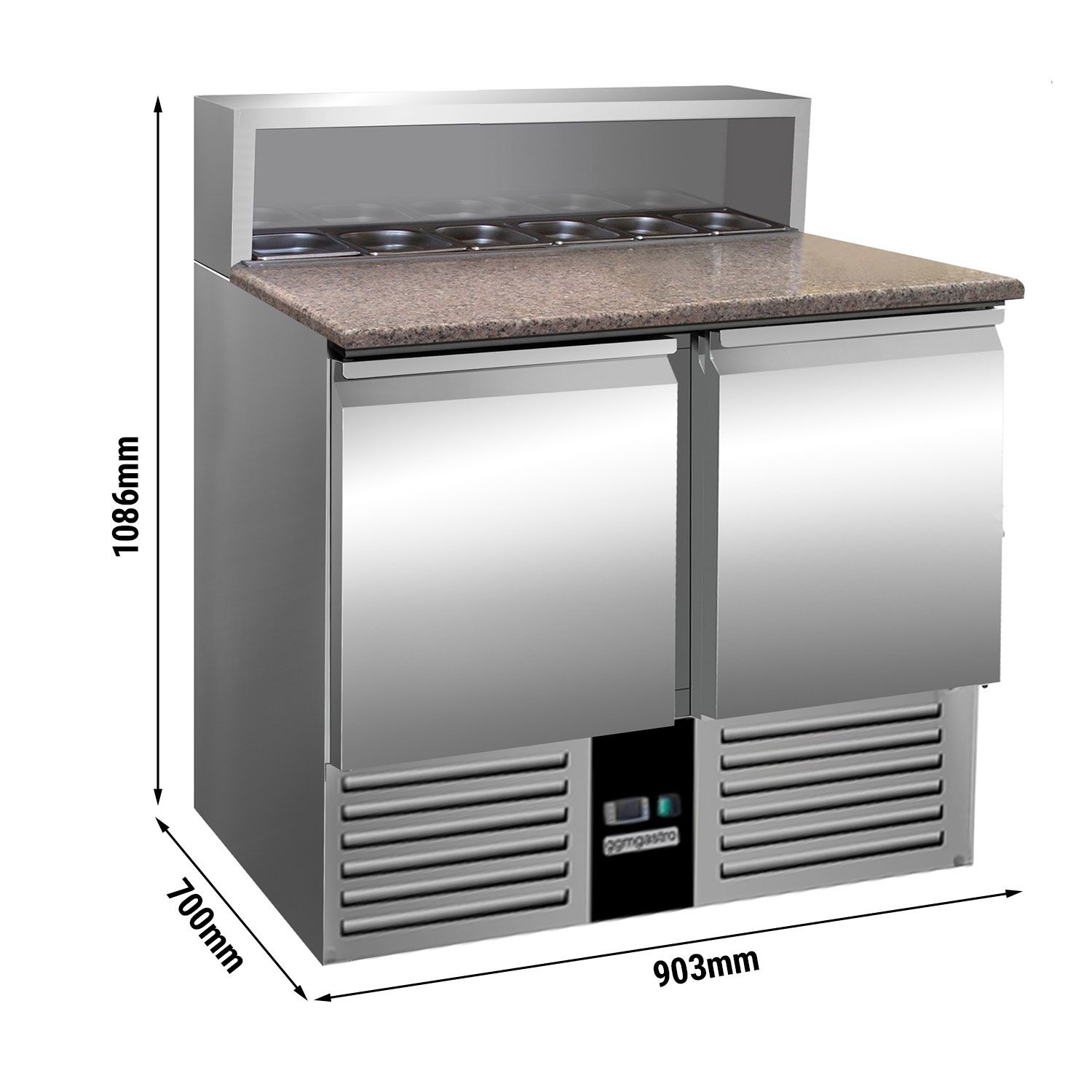 Saladette PREMIUM - 900mm - 2 Türen - für 5x 1/6 GN-Behälter - Edelstahlaufsatz