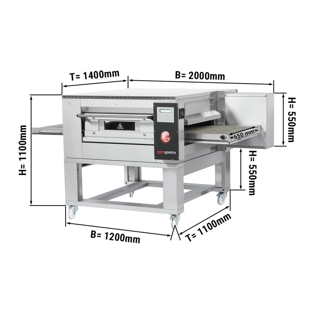 Forno per pizza a Tunnel elettrico: 2,0 x1,4 m- inclusa base | GGM Gastro