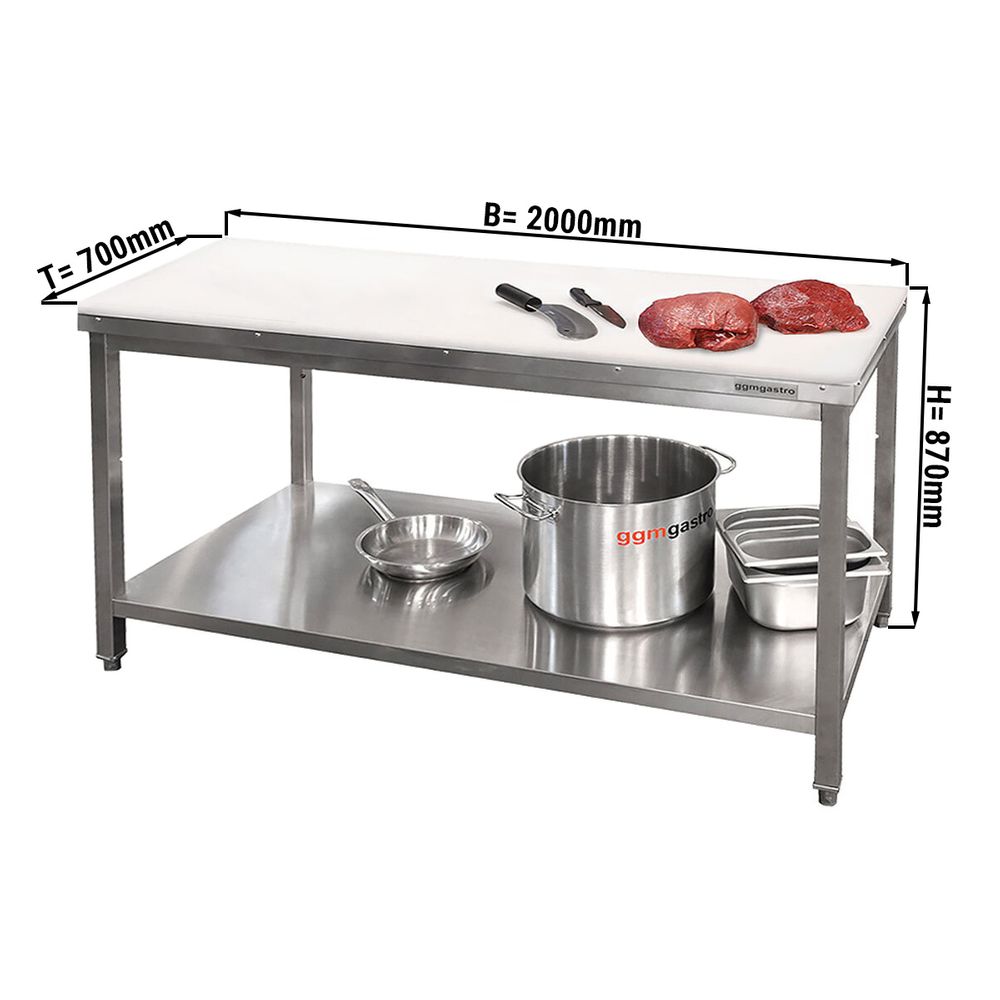 fleischereitisch premium - 2,0 m - arbeitsplatte 40 mm | ggm gastro