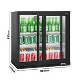 Barkühlschrank - 900mm - 220 Liter - mit 2 Glasschiebetüren - Schwarz
