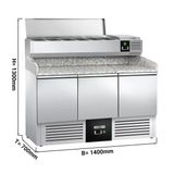 Pizzakühltisch PREMIUM - 1400x700mm - 3 Türen - inkl. Kühlaufsatzvitrine - 6x GN 1/4