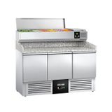 Pizzakühltisch PREMIUM - 1400x700mm - 3 Türen - inkl. Kühlaufsatzvitrine - 6x GN 1/4