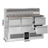 Saladette PREMIUM - 1368mm - Edelstahlaufsatz - 8x GN 1/6 - 6 Schubladen