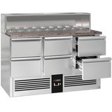 Saladette PREMIUM - 1368mm - Edelstahlaufsatz - 8x GN 1/6 - 6 Schubladen