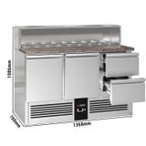 Saladette Premium - 1368mm - Edelstahlaufsatz für 8x GN 1/6 - 2 Türen & 2 Schubladen 