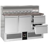 Saladette Premium - 1368mm - Edelstahlaufsatz für 8x GN 1/6 - 2 Türen & 2 Schubladen 