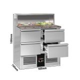 Saladette PREMIUM - 903mm- Edelstahlaufsatz - 5x GN 1/6 - 4 Schubladen