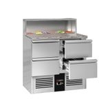 Saladette PREMIUM - 903mm- Edelstahlaufsatz - 5x GN 1/6 - 4 Schubladen