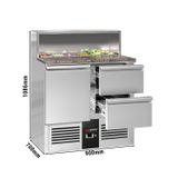 Saladette PREMIUM - 903mm - Edelstahlaufsatz für 5x GN 1/7 - 1 Tür & 2 Schubladen