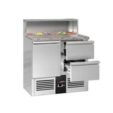 Saladette PREMIUM - 903mm - Edelstahlaufsatz für 5x GN 1/7 - 1 Tür & 2 Schubladen