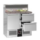 Saladette PREMIUM - 903mm - Edelstahlaufsatz für 5x GN 1/7 - 1 Tür & 2 Schubladen