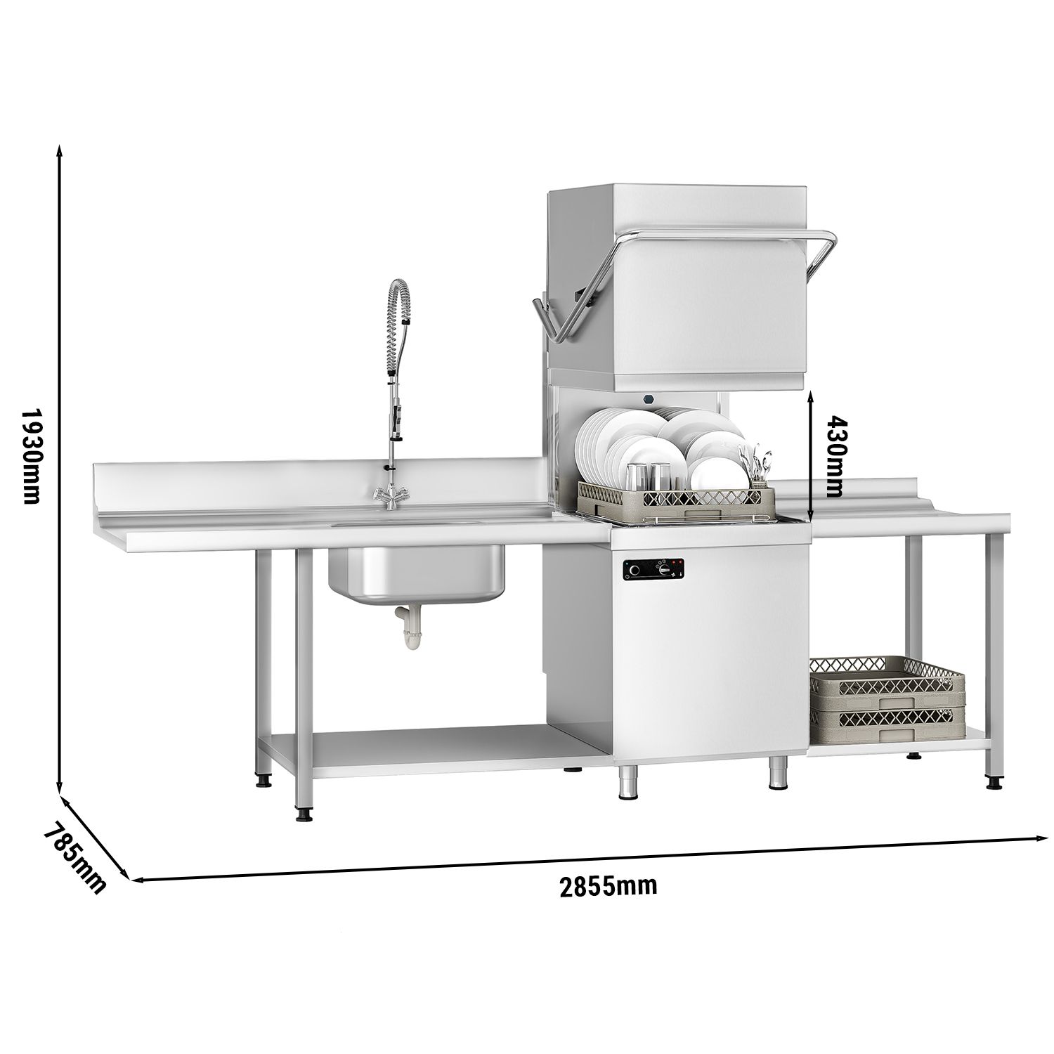 Commercial dishwasher store size