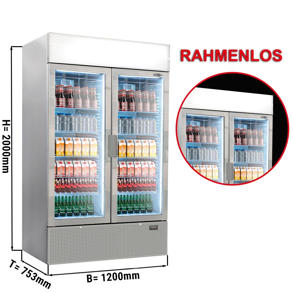 Getränkekühlschrank - 1048 Liter - rahmenloses Design - mit Werbedisplay