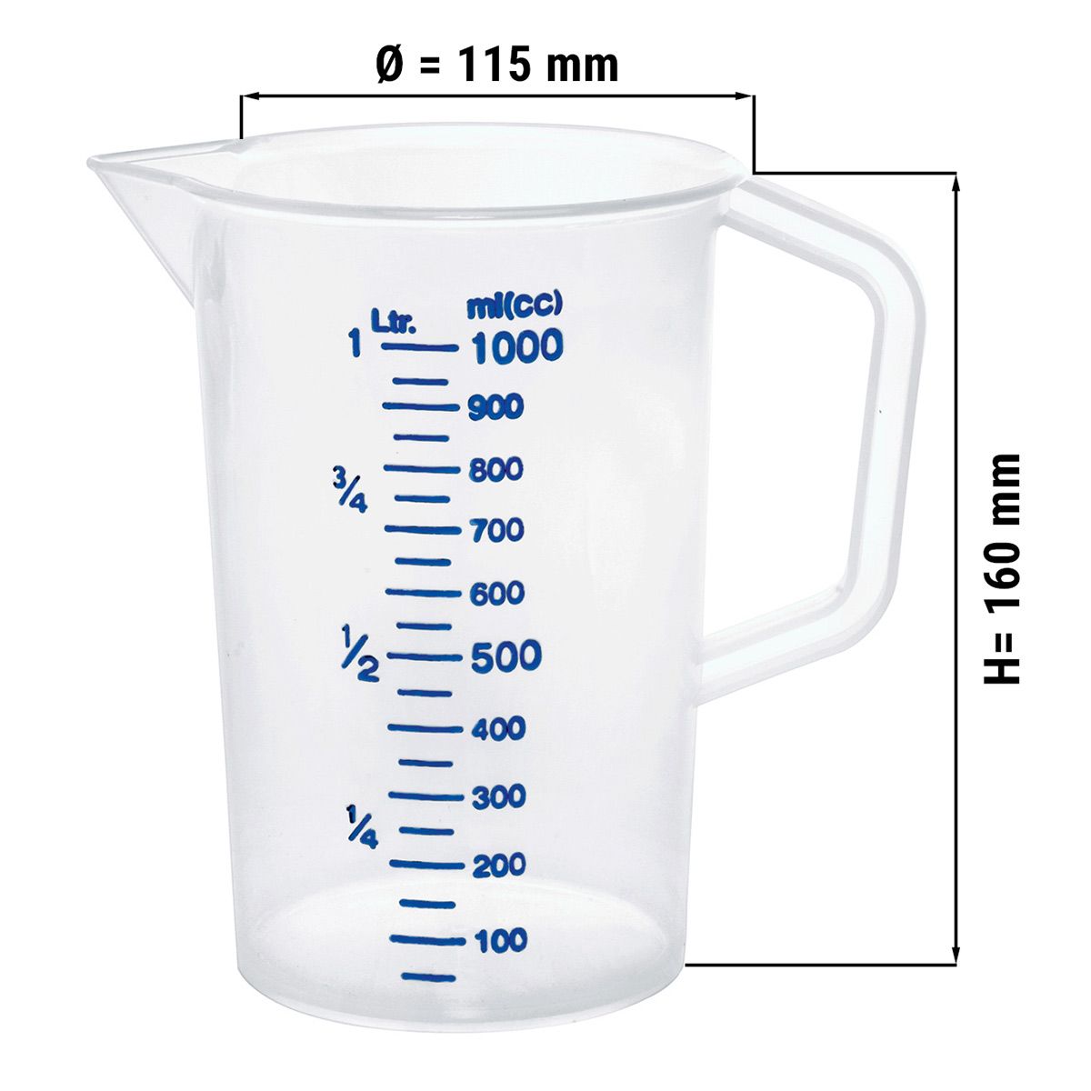 Verre doseur - 1 litre - avec échelle de 100 ml