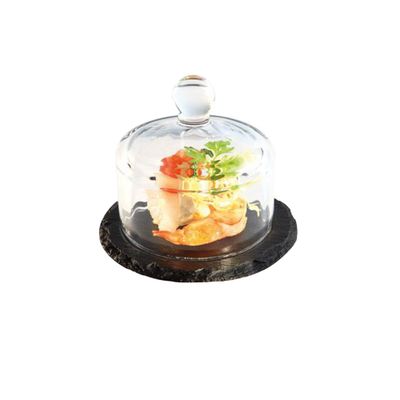 (6 Stück) Naturschieferplatte mit Glashaube - 2-teiliges Set - Ø 105mm - Höhe: 95mm
