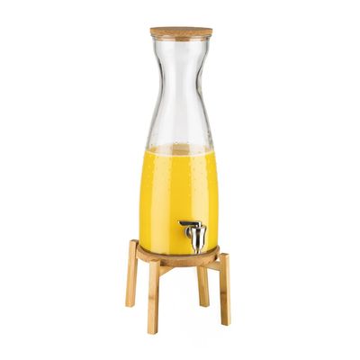 Getränkespender - FRESH WOOD - 2-teiliges Set - Glasbehälter mit Zapfhahn - 4,5 Liter - inkl. Standfuß