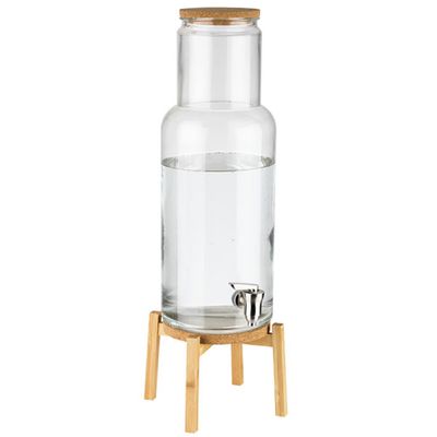Getränkespender - NORDIC WOOD - 2-teiliges Set - Glasbehälter mit Zapfhahn - 7,5 Liter - inkl. Standfuß