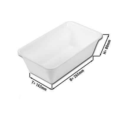 GN1/4 - BPA وعاء تقديم مستطيل - أبيض - 265×162×80مم | وعاء اللحوم | وعاء العرض | حوض عميق | وعاء الطعام | وعاء | وعاء التحضير - خالي من