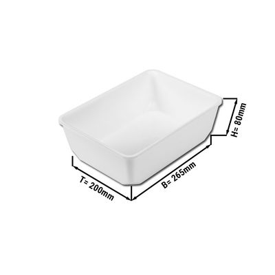 BPA وعاء تقديم مستطيل - أبيض - 265×200×80 مم | وعاء اللحوم | وعاء العرض | حوض عميق | وعاء الطعام | وعاء | وعاء التحضير - خالي من