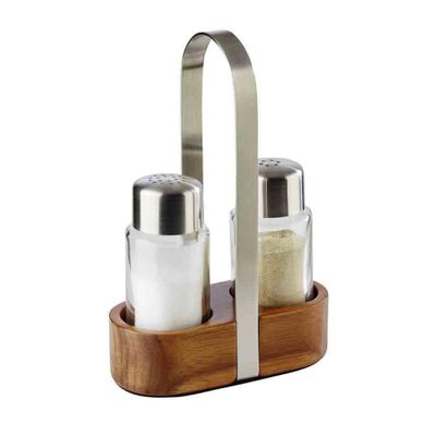 (6 Stück) Menage - WOOD - Holzständer - inkl. 2 Salz- & Pfefferstreuer