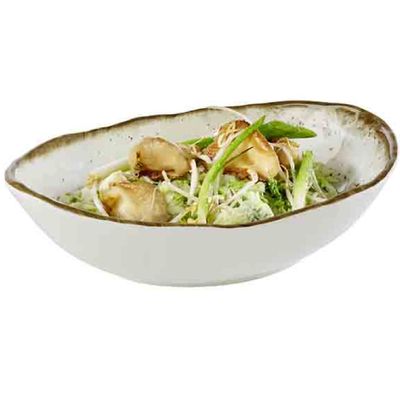 (6 Stück) Schale - STONE ART - Melamin - 1,2 Liter - oval - 285x210mm - Weiß/Braun
