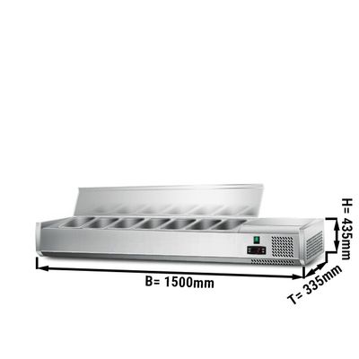 Kühl-Aufsatzvitrine ECO - 1,5 x 0,4 m - für 7x 1/4 GN-Behälter