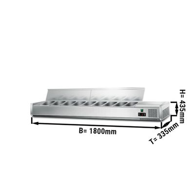 Kühl-Aufsatzvitrine ECO - 1,8 x 0,4 m - für 8x 1/4 GN-Behälter