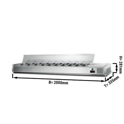 Kühl-Aufsatzvitrine ECO - 2,0 x 0,4 m - für 10x 1/4 GN-Behälter