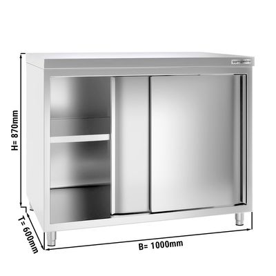 Stainless steel work cabinet PREMIUM - 1000x600mm - with sliding door without backsplash