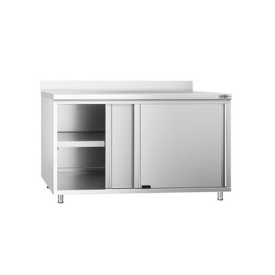Edelstahl Arbeitsschrank PREMIUM - 1400x600mm - mit Schiebetür & Aufkantung