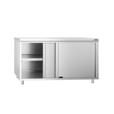Edelstahl Arbeitsschrank PREMIUM - 1600x700mm - mit Schiebetür ohne Aufkantung
