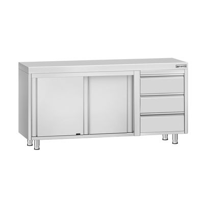 Edelstahl Arbeitsschrank ECO - 1600x600mm - mit 3 Schubladen rechts ohne Aufkantung
