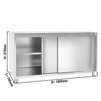 Stainless steel work cabinet PREMIUM - 1800x700mm - with sliding door without backsplash