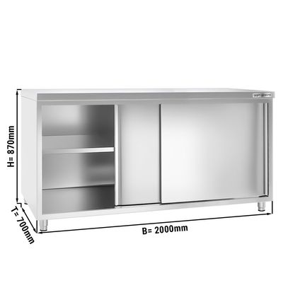 Stainless steel work cabinet PREMIUM - 2000x700mm - with sliding door without backsplash