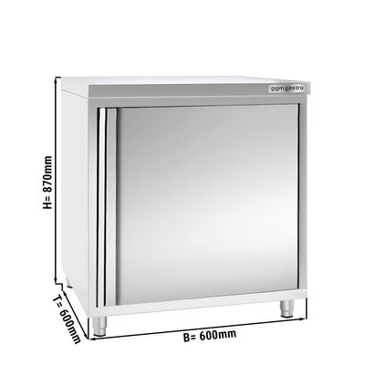 Stainless steel work cabinet PREMIUM - 600x600mm - with hinged door without backsplash 