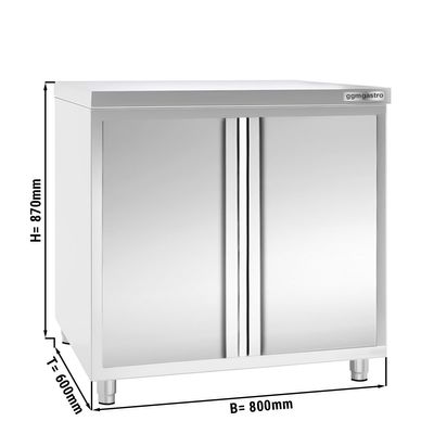 Kuhinjski radni kabinet od Nehrđajućeg čelika PREMIUM - 800x600 mm - sa Krilnim vratima, bez Poleđine 