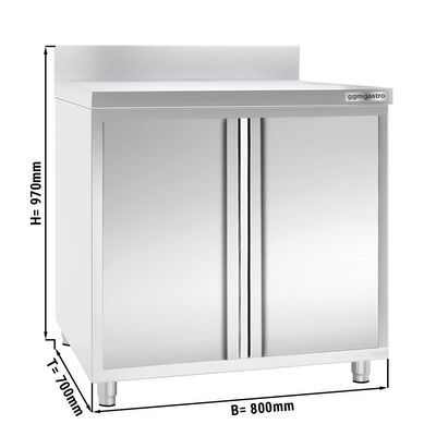 Stainless steel work cabinet PREMIUM - 800x700mm - with hinged door & backsplash
