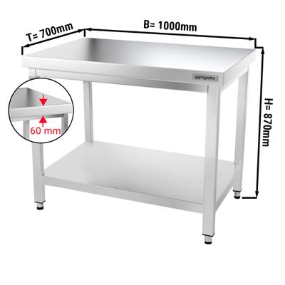 Radni stol od plemenitog čelika PREMIUM - 1000x700 mm - Sa donjom pločom, bez poleđine