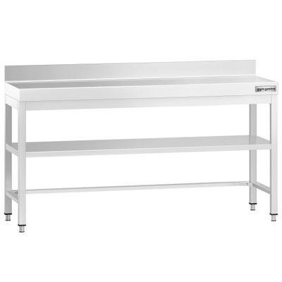 Edelstahl Arbeitstisch PREMIUM - 2000x600mm - mit Grundboden, Aufkantung & Verstrebung