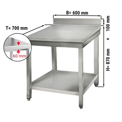 Radni stol od plemenitog čelika ECO - 600x700 mm - sa Donjom pločom & Poleđinom 