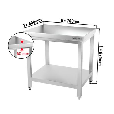 Stainless steel worktable PREMIUM - 700x600mm - with base shelf without upstand