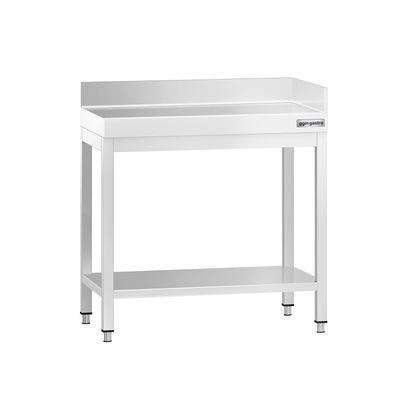 Edelstahl Arbeitstisch PREMIUM - 700x700mm - mit Grundboden & Aufkantung hinten + rechts