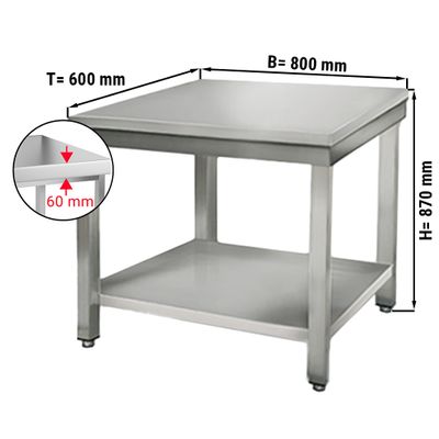 Radni stol od plemenitog čelika ECO - 800x600 mm - Sa donjom pločom, bez poleđine