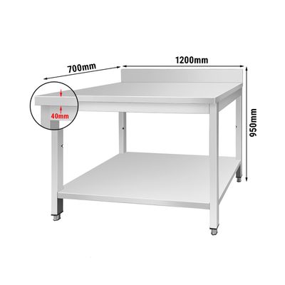 Radni stol od plemenitog čelika ECO - 1200x700 mm - Sa donjom pločom & poleđinom 