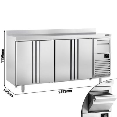 Bar- & Getränkekühltisch PREMIUM PLUS - 2450x600mm - mit 4 Türen, Aufkantung & Ausklopfer für Kaffee