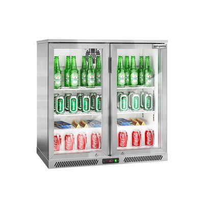 Barkühlschrank - 900mm - 220 Liter - mit 2 Glasflügeltüren - Edelstahl