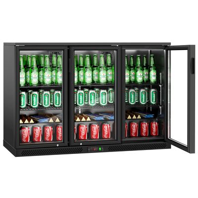 Barkühlschrank - 1330mm - 320 Liter - mit 3 Glasflügeltüren - Außen & Innen Schwarz