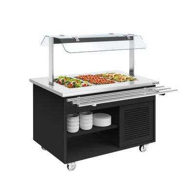 Buffetwagen kalt DANZIG - 1300mm - für 3x GN 1/1 - mit Tablettrutsche - Schwarz